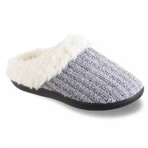 NEW ISOTONER women's erin rib knit chenille hoodback slippers in navy blue